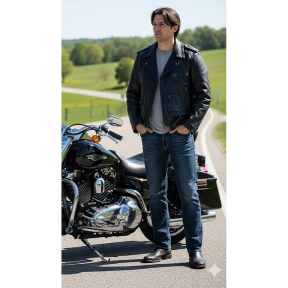 Motorcycle Jacket Double Riders Vintage Leather Coat Heavyweight Thick Belt L - Picture 3 of 7